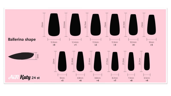 AiN Katy - Schwarze Diamant Ballerina - nägel zum aufkleben - 24 Stück - press on nails long - fertig zum aufkleben - selbstklebend set - lang rosa schwarz rot - künstliche fingernägel zum aufkleben