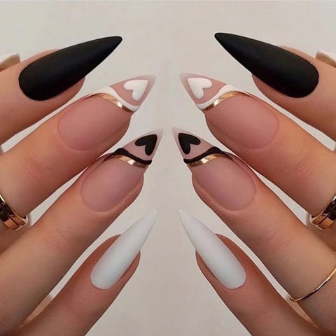 AiN Katy -   Klassische Herzformen in Dualität - nägel zum aufkleben - 24 Stück - press on nails long - fertig zum aufkleben - selbstklebend set