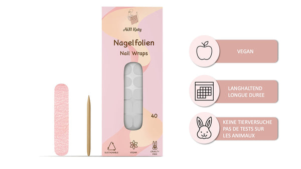 AiN Katy Nagelfolie - Natural Beauty - Nail Wraps - 40 ultra-dünne selbstklebend - french nails - fingernagelfolien selbstklebend - nagelsticker selbstklebend - nägel zum aufkleben