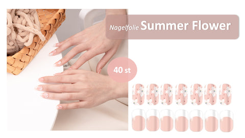 AiN Katy Nagelfolie -Summer  Flower - Nail Wraps - 40 ultra-dünne selbstklebend - french nails - fingernagelfolien selbstklebend - nagelsticker selbstklebend - nägel zum aufkleben