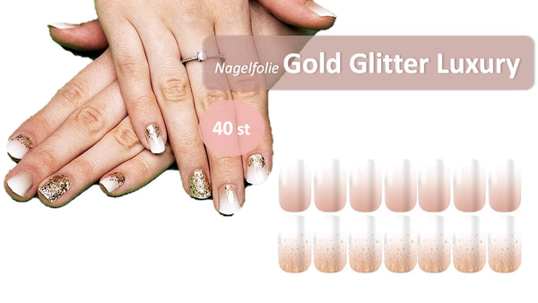 AiN Katy Nagelfolie - Gold Glitter Luxury - Nail Wraps - 40 ultra-dünne selbstklebend - french nails - fingernagelfolien selbstklebend - nagelsticker selbstklebend - nägel zum aufkleben