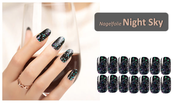 AiN Katy Nagelfolie -Night Sky- Nail Wraps - 40 ultra-dünne selbstklebend - french nails - fingernagelfolien selbstklebend - nagelsticker selbstklebend - nägel zum aufkleben