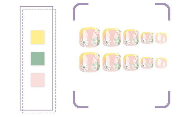 Künstliche selbstklebende Nägel -  Französische Blumen- Zehennagel