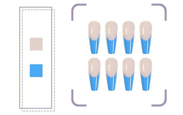 Künstliche selbstklebende Nägel - französisch lang himmelblau